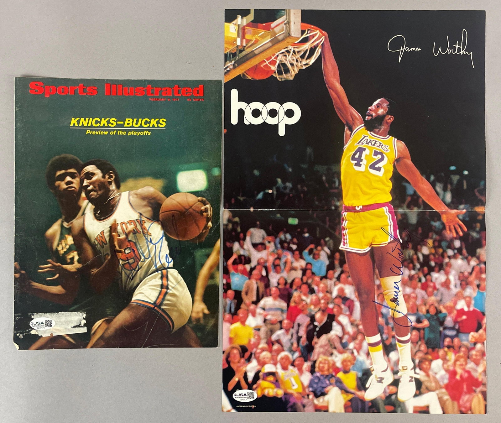 Walt Frazier and James Worthy Signed SI Cover and Hoops Insert with JSA COA (1 of 2)