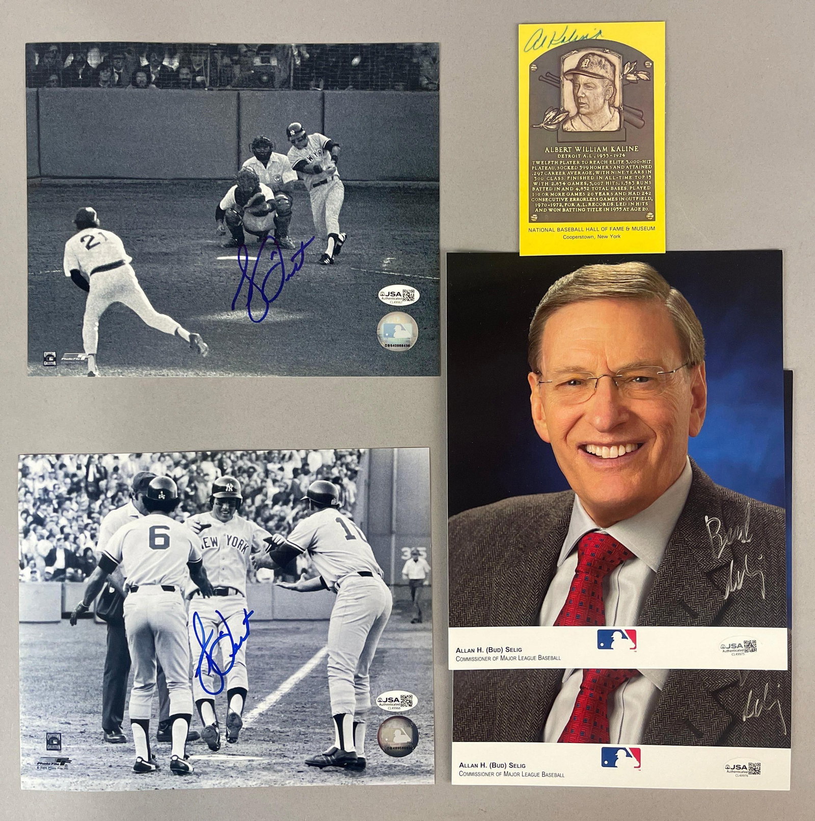 2 - Bucky Dent, 2 - Bud Selig Signed Photos + Al Kaline Signed HOF Postcard with JSA COAs (1 of 2)