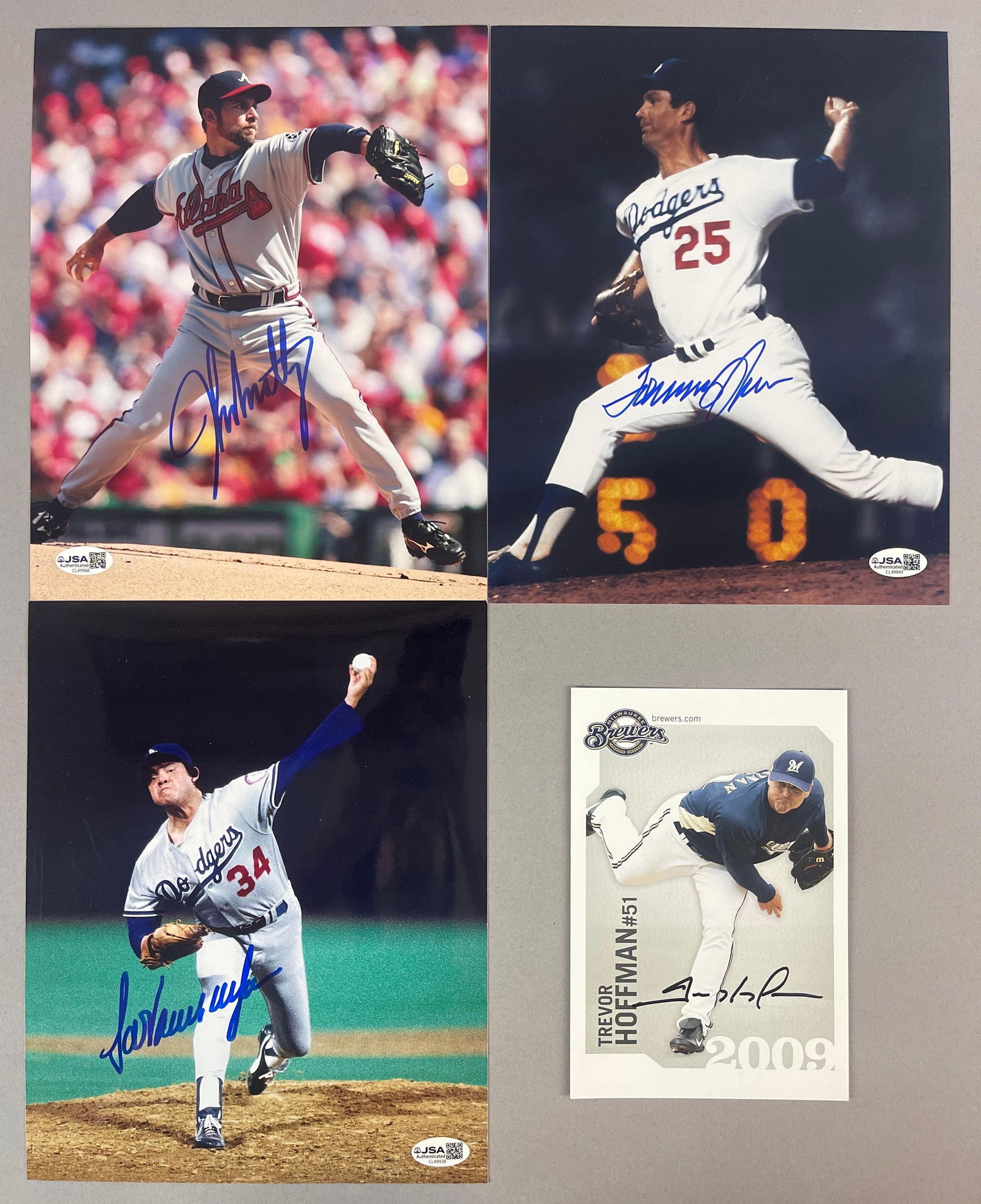 John Smoltz, Trevor Hoffman, Fernando Valenzuela, and Tommy John Signed Photos with JSA COA (1 of 2)