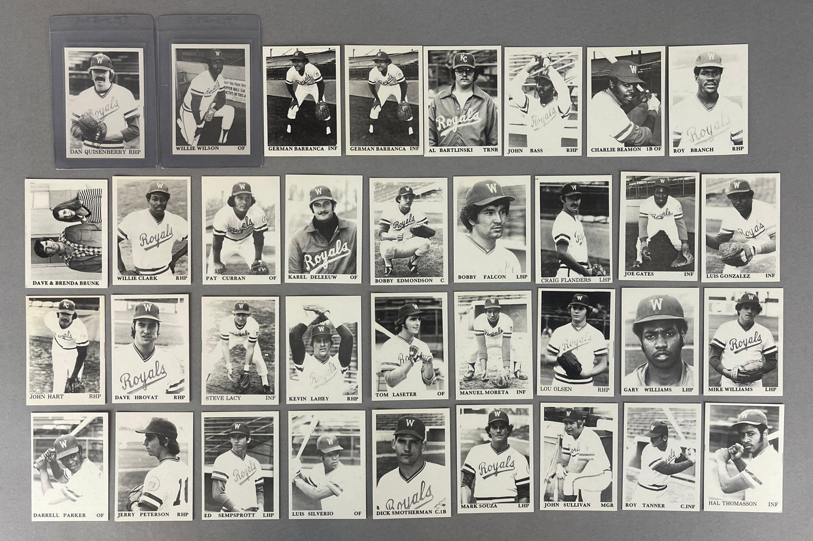 Rare 1975 TCMA Waterloo Royals Team Set of 35 with Barranca Var. Willie Wilson, and Dan Quisenberry (1 of 2)