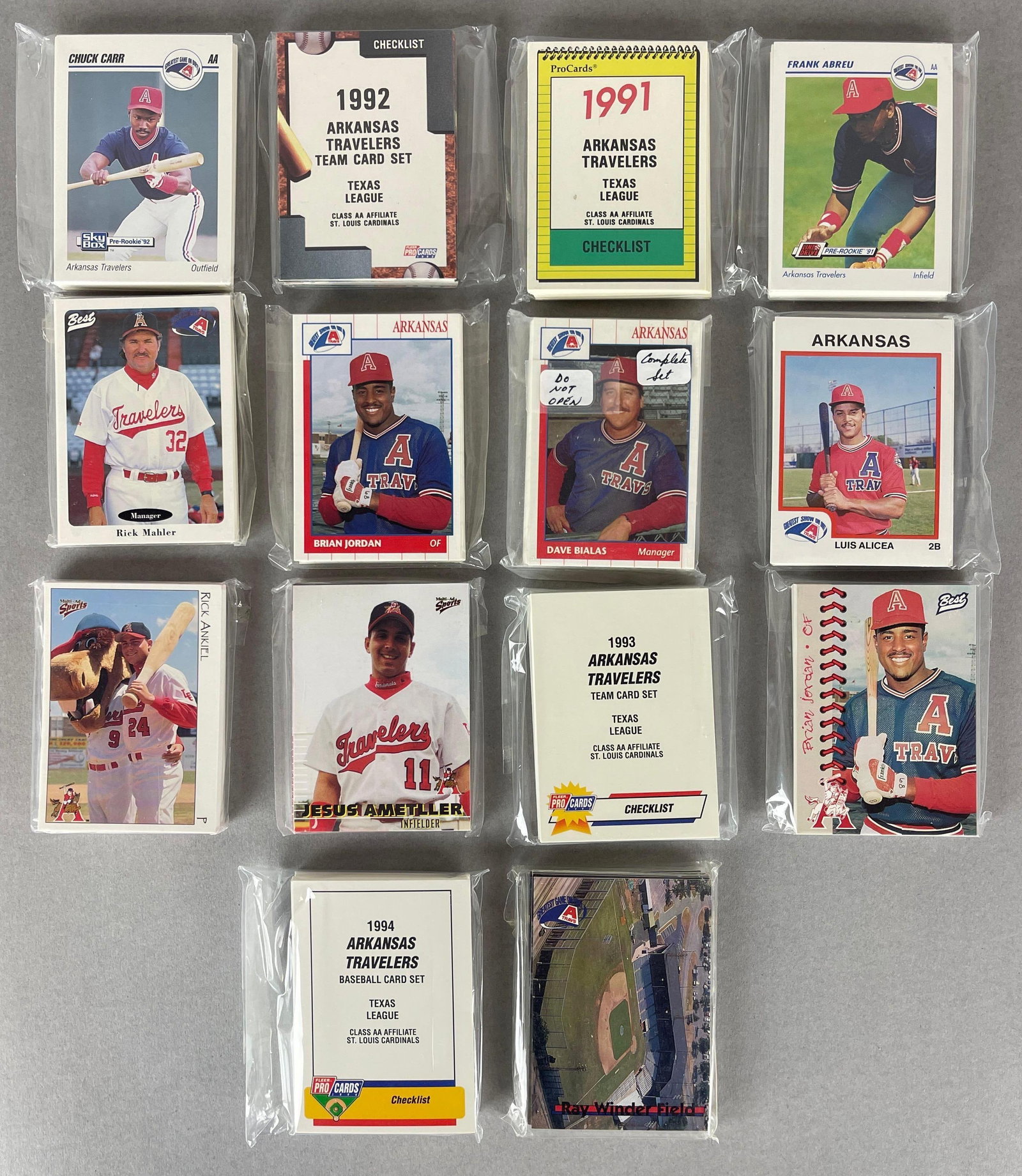 14 - 1987 - 2000 Arkansas Travelers Minor League Team Sets: 1999 Team set with Rick Ankiel 1st Card, set 856/1500, 2000 Team Set 960/1500