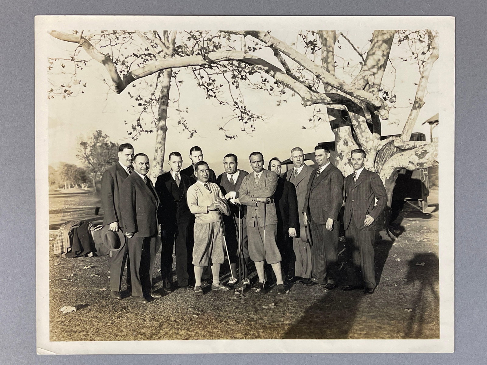 1930 Walter Hagan, Leo Diegel, and Douglas Fairbanks Match Play Original Type 1 Photo: Photo taken during the filming of the Golf Movie Match Play