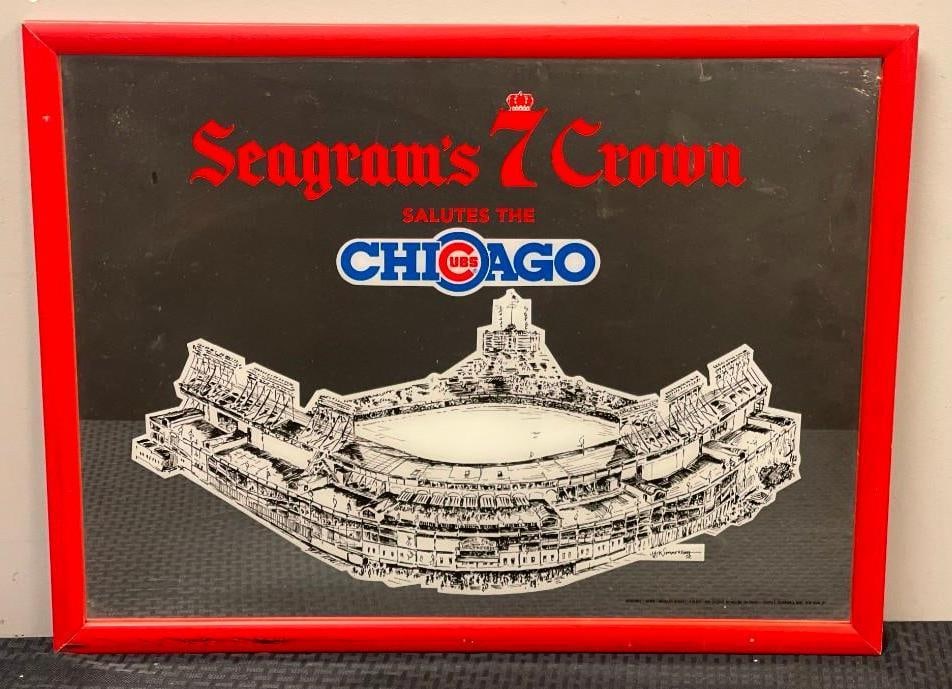 Chicago Cubs Seagrams 7 Crown Promotional Mirror: Chicago Cubs Seagrams 7 Crown Promotional Mirror, Measures 25 1/2 x 19 1/2 Inches