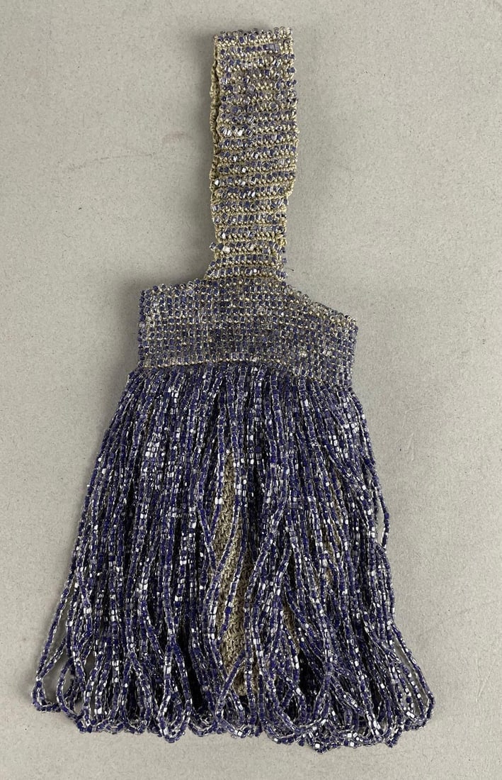 Vintage Purple Beaded Coin Purse: Snap pulled through liner, measures 8 3/4 inches x 4 1/2 inches