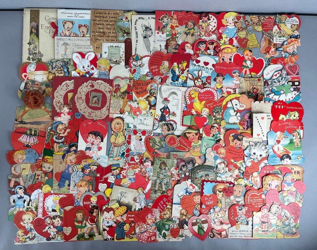 Group of Vintage Valentines Cards: Includes die-cuts, mechanical, Christmas
