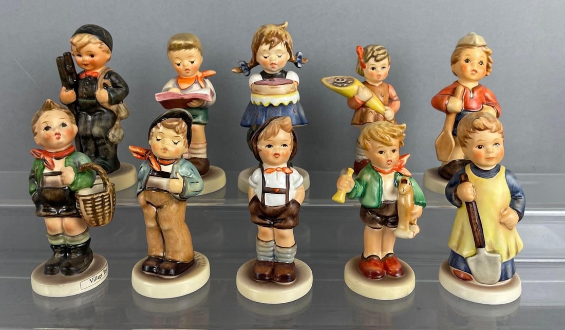 Group of Goebel Hummel Porcelain Children Figurines: Many from Hummel club, largest measures 4 1/4 inches