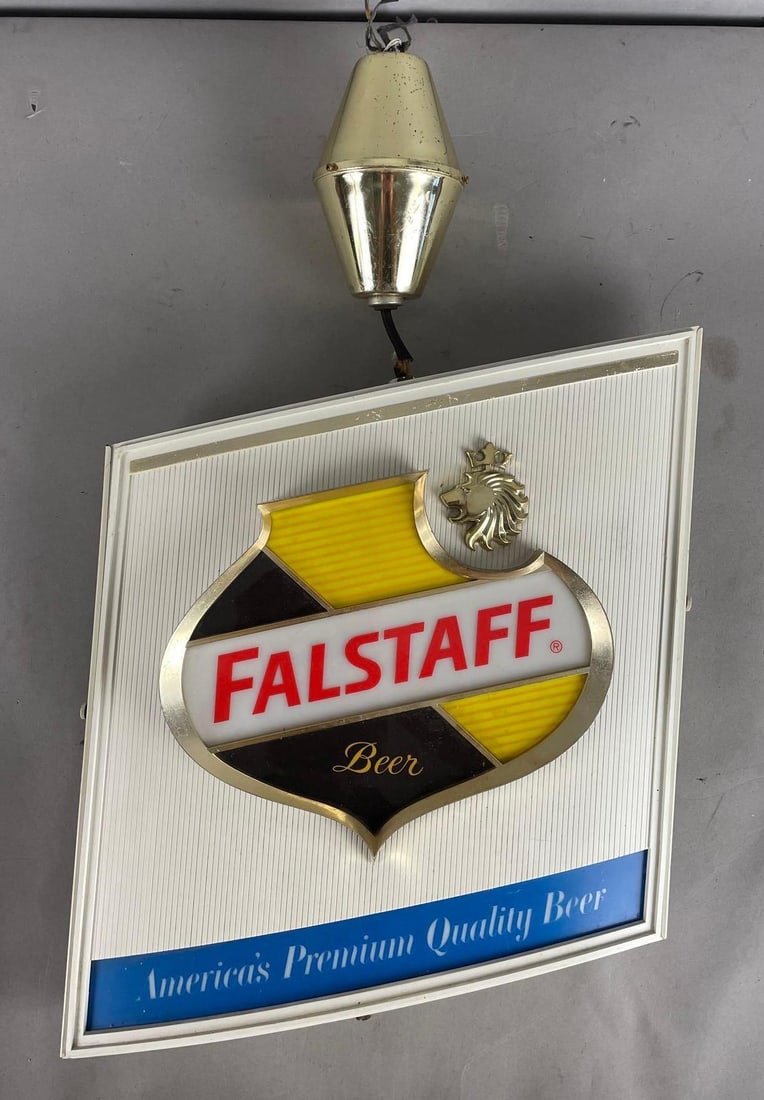 Vintage Falstaff Beer Light-Up Rotating Advertising Sign: Needs rewired, measures 24 inches x 14 inches x 3 1/2 inches