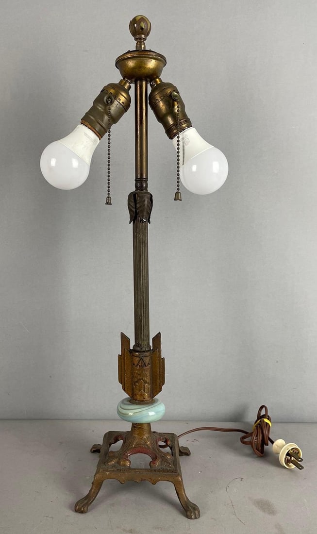Vintage Art Deco Metal Table Lamp: Working condition, measures 22 1/2 inches x 5 1/2 inches x 5 1/2 inches