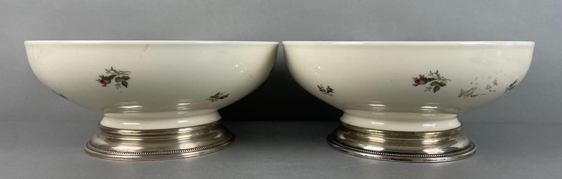 Group of Rosenthal Aida Floral Bowls: Sterling silver bases, measures 4 1/4 x 9 1/2 inches