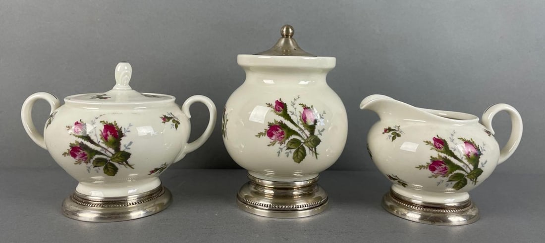 Group of Rosenthal Aida Floral Dishes: Sterling silver bases and lid. Largest measures 5 1/2 x 4 inches