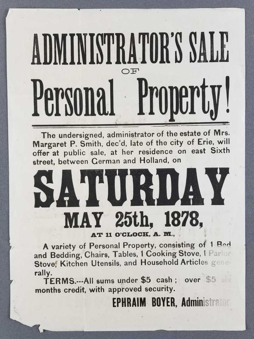 Antique Auction/Sale Poster Broadside (1 of 4)