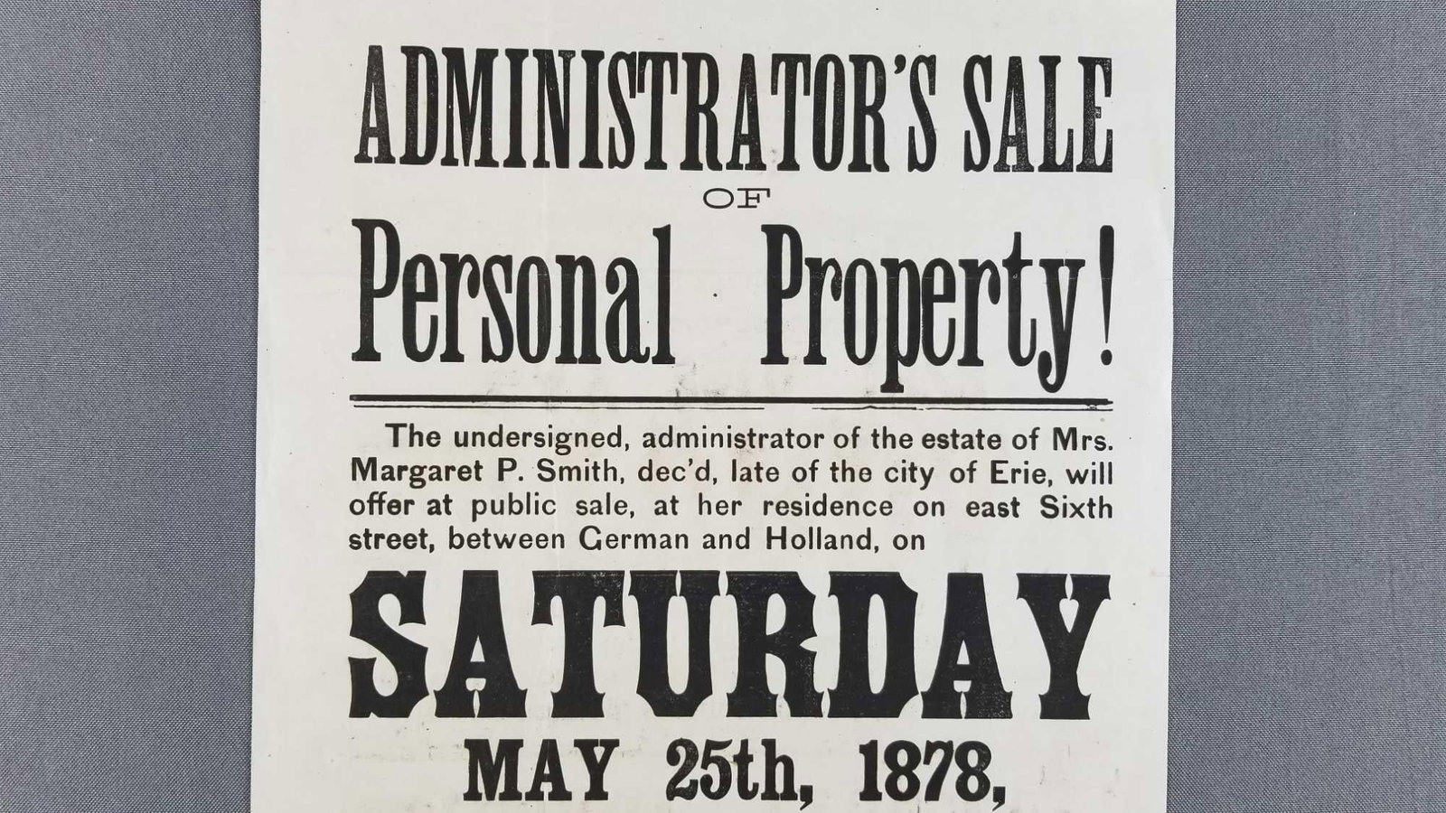 Antique Auction/Sale Poster Broadside - 2
