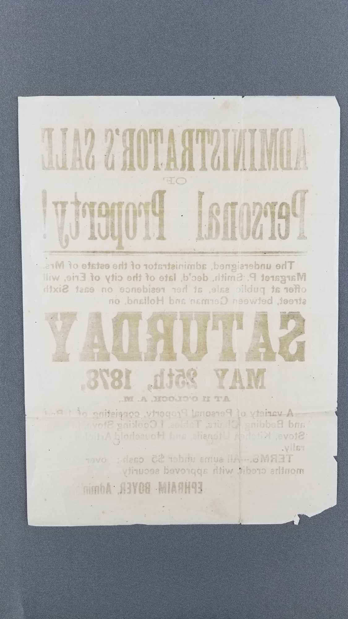 Antique Auction/Sale Poster Broadside - 4