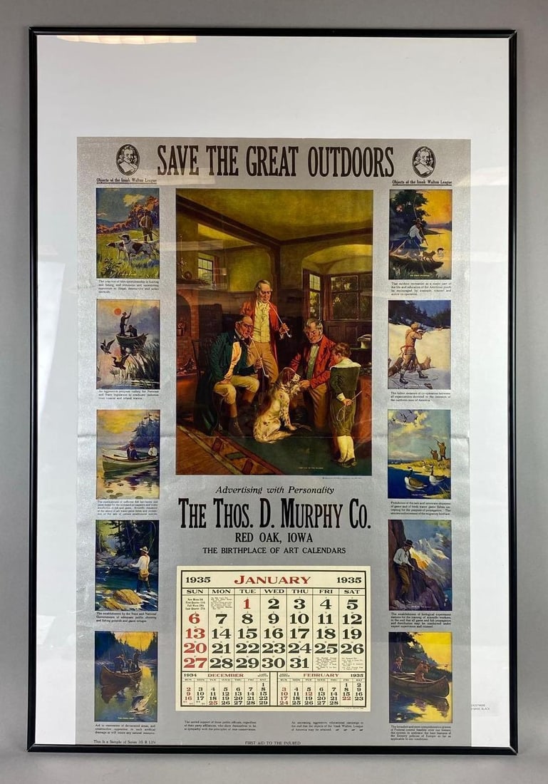 Antique 1935 First Aid To The Injured Salesman Sample Calendar: Measures L 40 x W 27 inches.