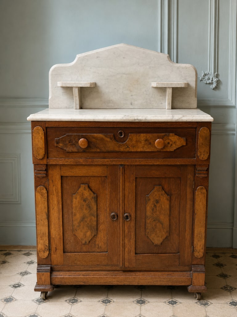 Antique Victorian Walnut Marble Top Washstand (1 of 4)