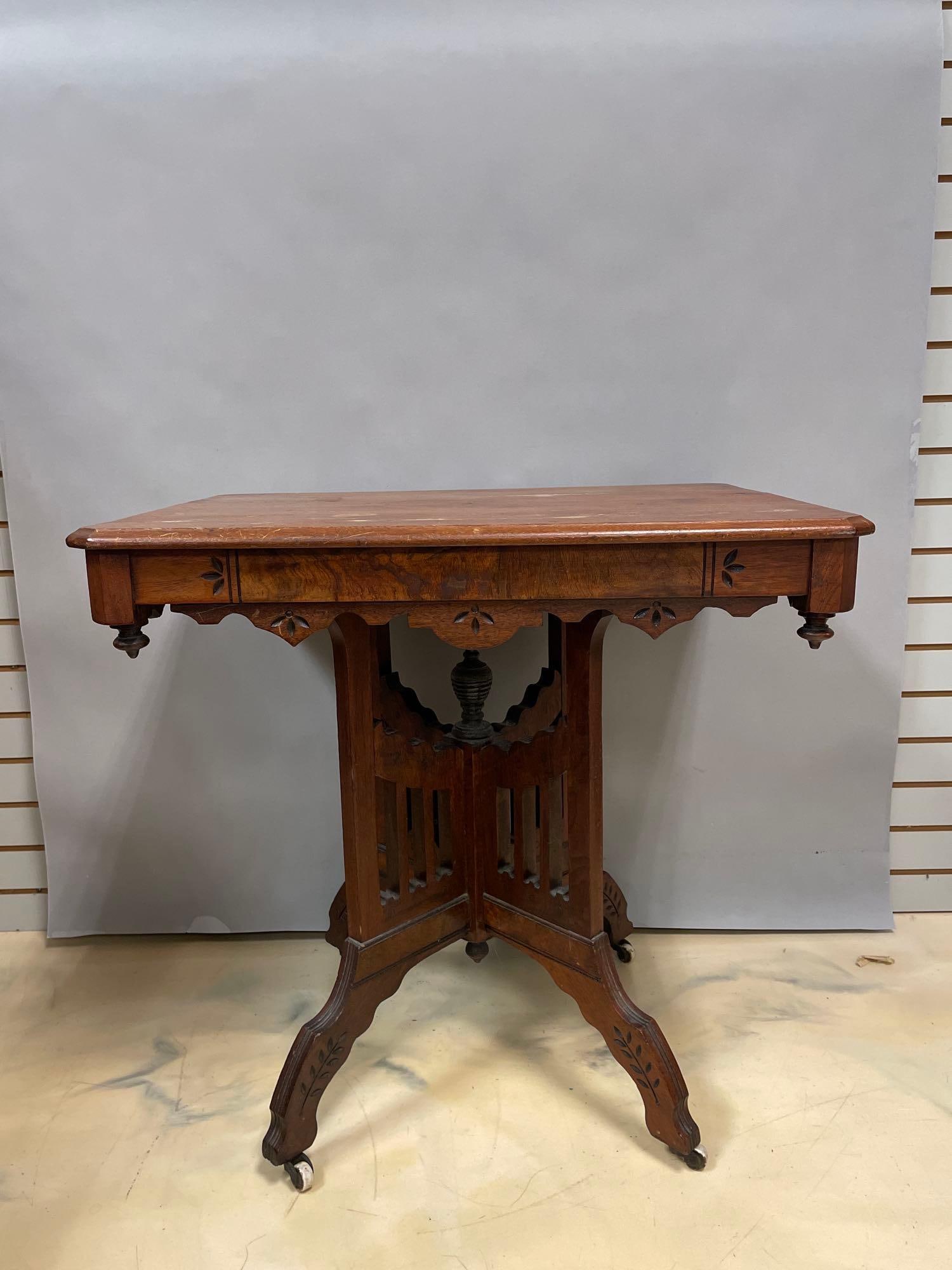 Antique Victorian Walnut Parlor Table - 2