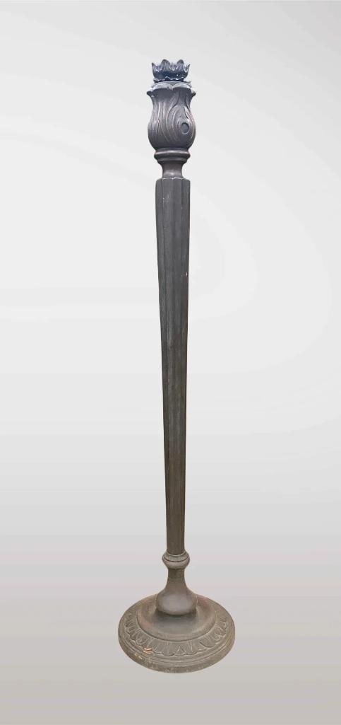 Antique Art Deco Style Wood Floor Lamp: Untested. Measures 60 inches tall. No in house shipping, third party recommended. Missing wiring and bulb base