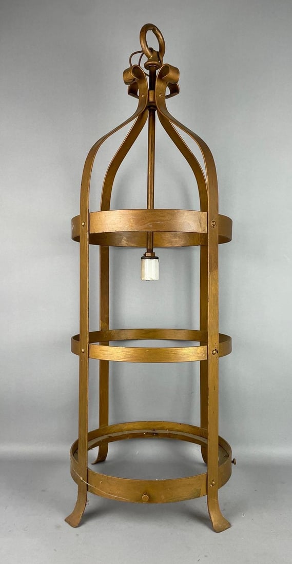 Vintage Gilded Metal Birdcage Hanging Light Fixture: Measures 370 x 15 inches