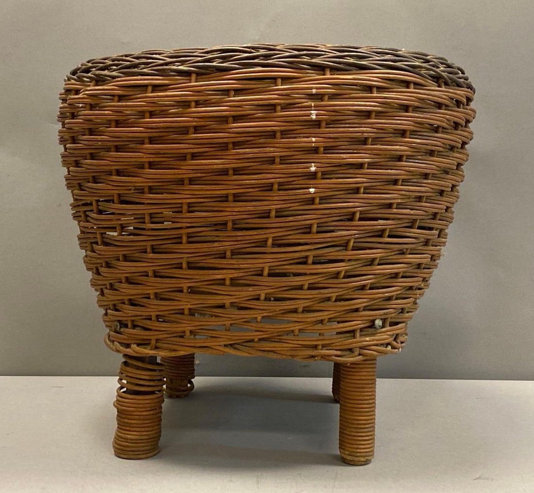 Wicker Foot Stool: Some wicker loose from frame, measures 12 1/2 inches H x 14 inches W x 14 inches D
