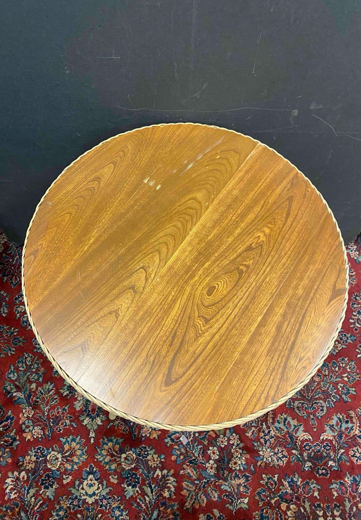 Vintage Round Wicker Accent Table - 2