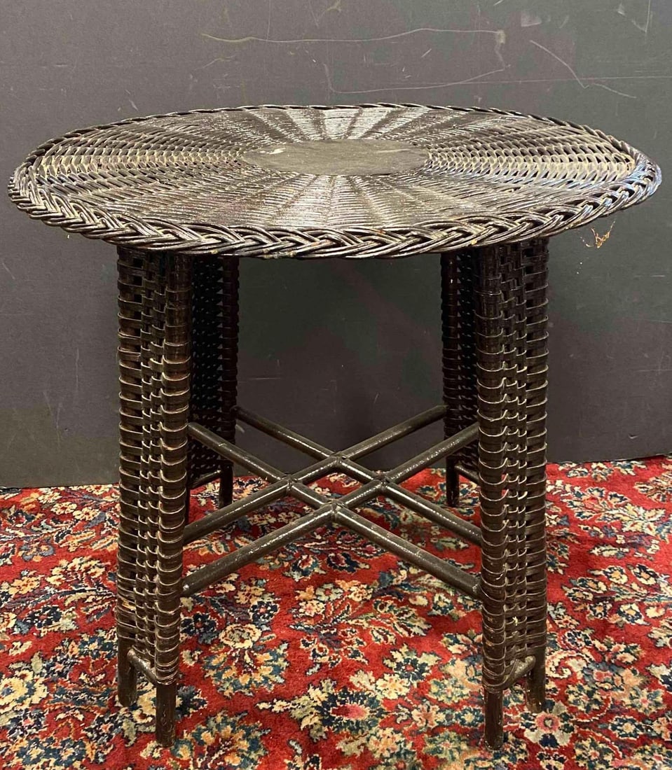 Vintage Round Wicker Bistro Table (1 of 2)