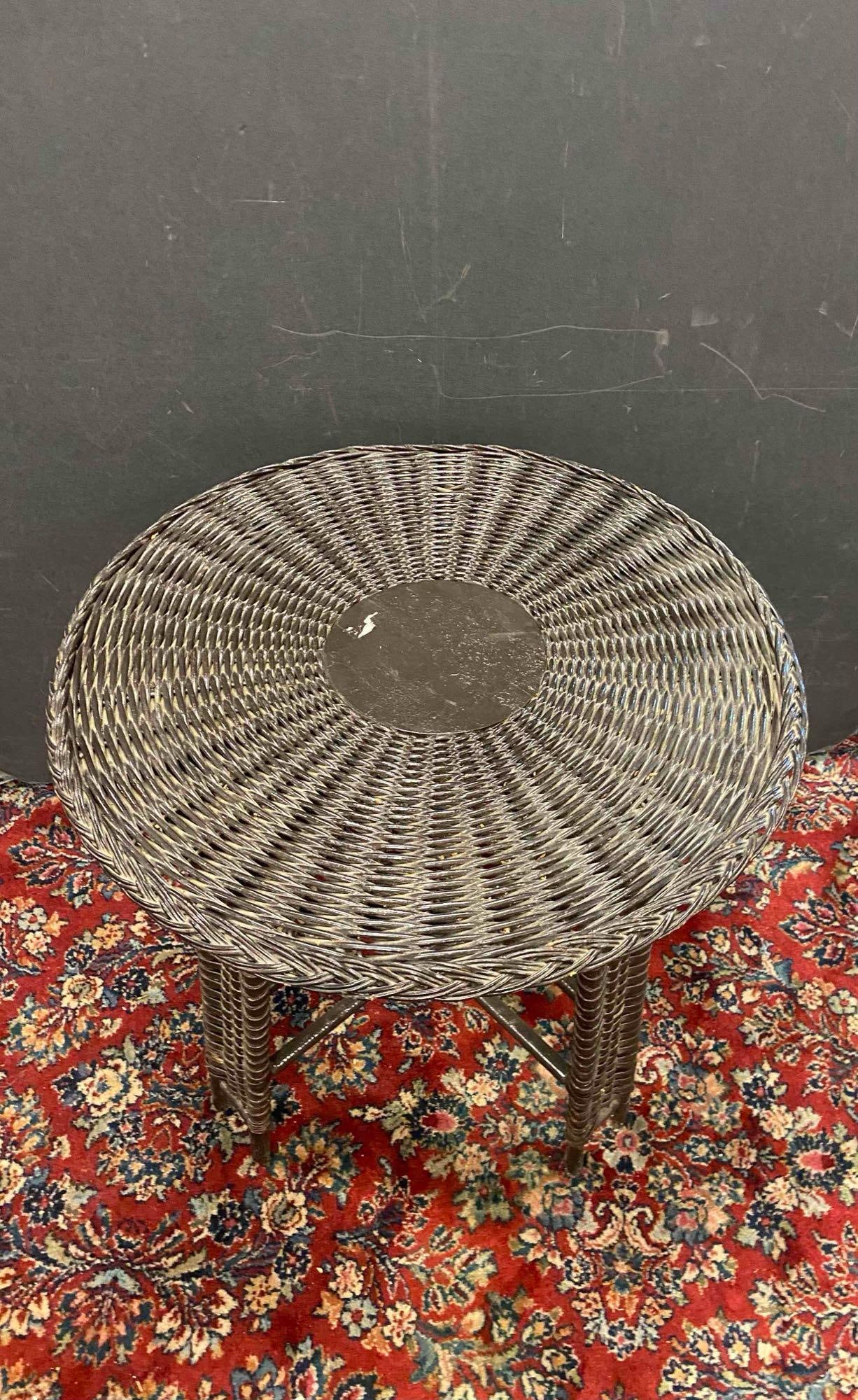 Vintage Round Wicker Bistro Table - 2