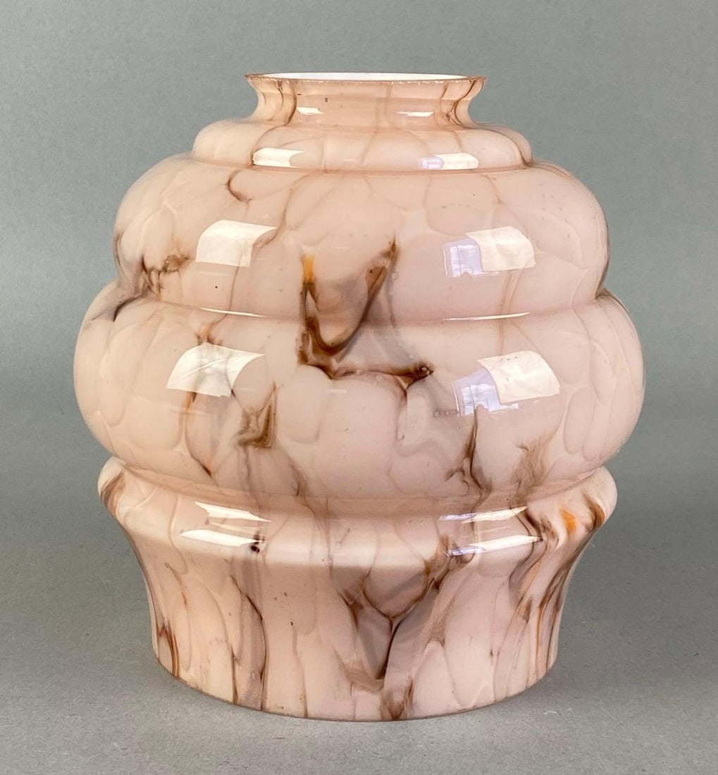 Cased Pink Marbled Art Glass Lamp Shade (1 of 4)