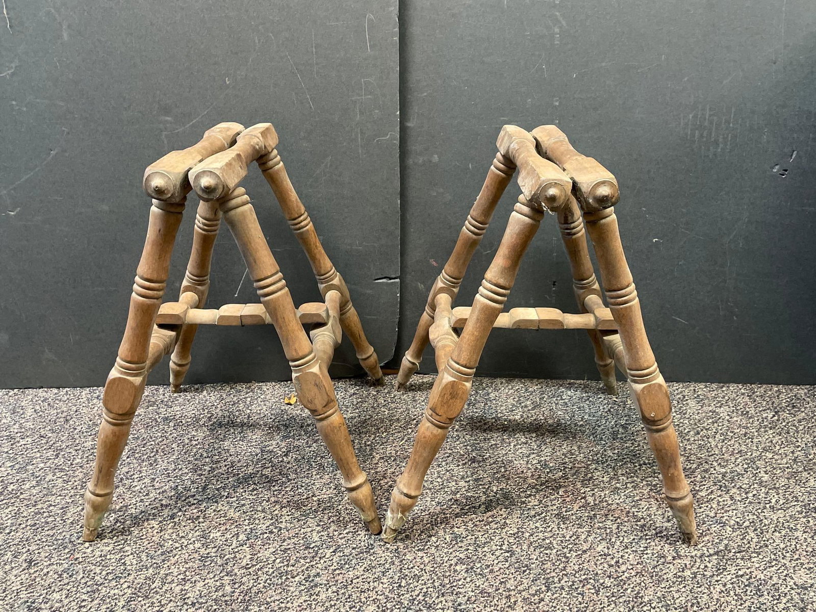 Pair of Antique Wood Folding Casket Stands (1 of 2)