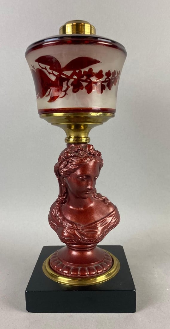 Antique 1880s Victorian Figural Lady Bust Oil Lamp: Measures 11 1/2 inches missing Eico.