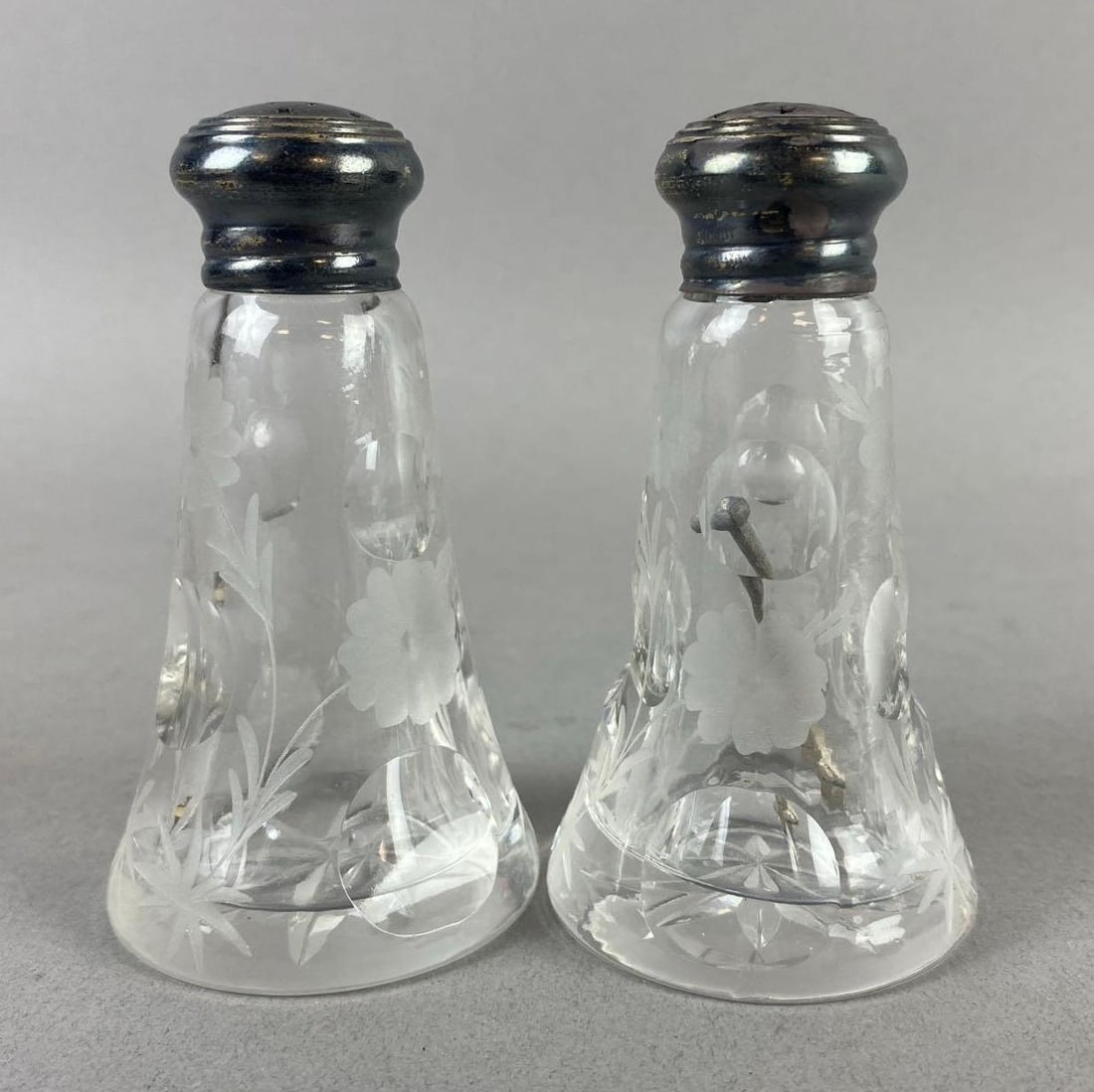 Antique Etched Crystal Salt and Pepper Shakers (1 of 3)