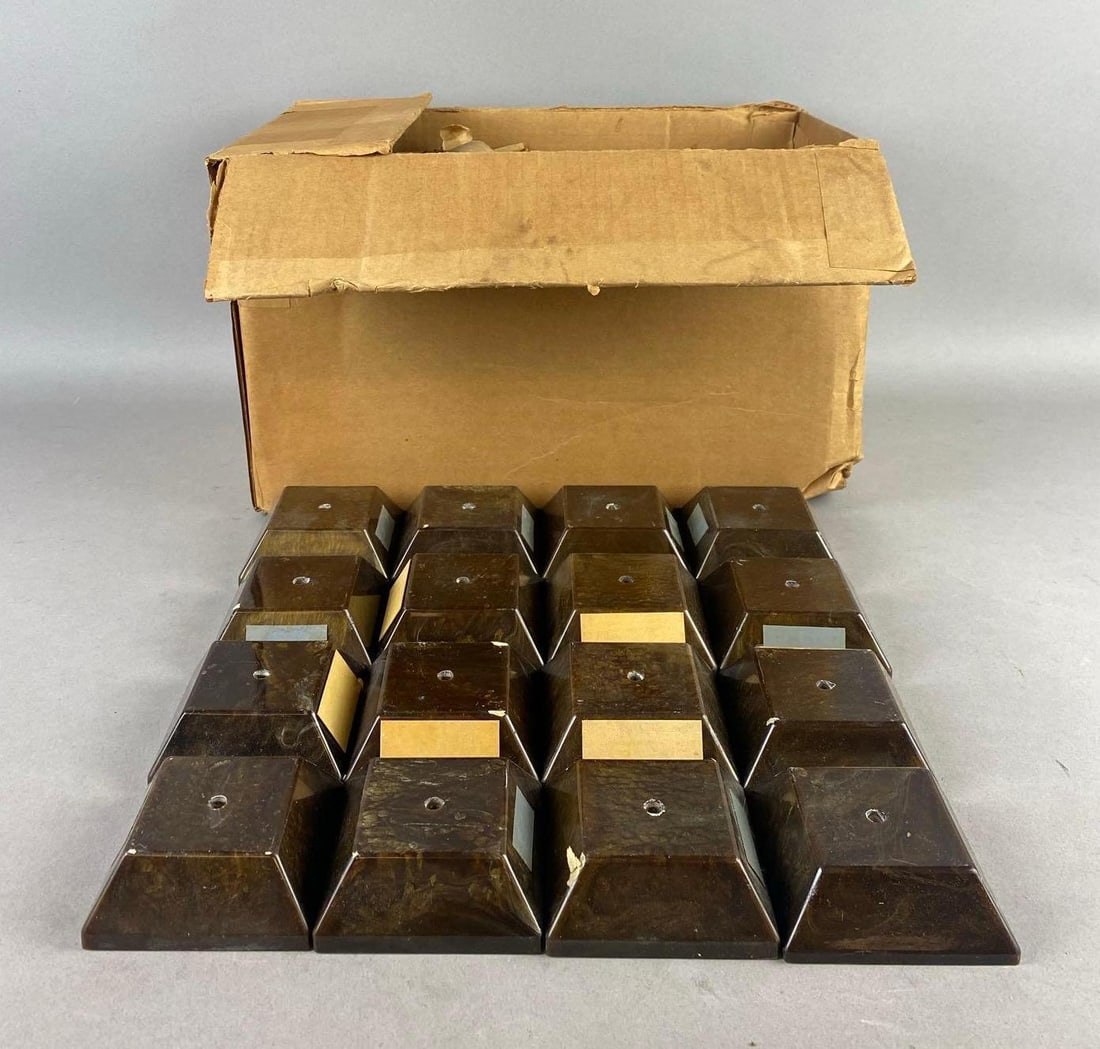 Group of Approximately 64 Resin Display Bases: New old Stock. One base measures H 1 1/2 x W 3 x L 3 inches.