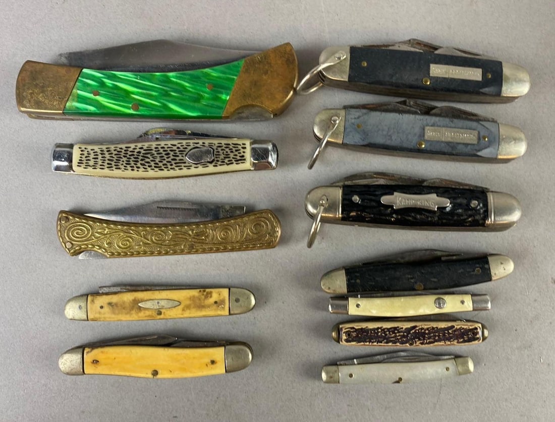 Group of Assorted Vintage Pocket Knives: Includes Sears Craftsman, Pakistan, and more. Largest measures 5 inches when closed.