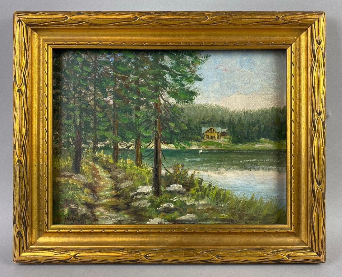 Vintage Scenic Woodland Path Landscape Oil On Canvas Painting: Signed by artist. Measures L 13 x W 10 1/2 inches.