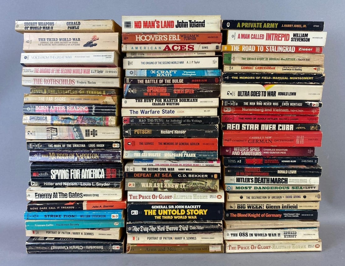 Big Group of Assorted WW2 Books and More: Includes political books, Communism, and more. Largest book measures L 8 x W 4 inches.