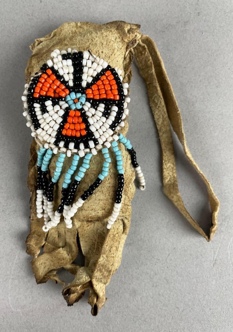 Native American Beaded Leather Pouch (1 of 2)
