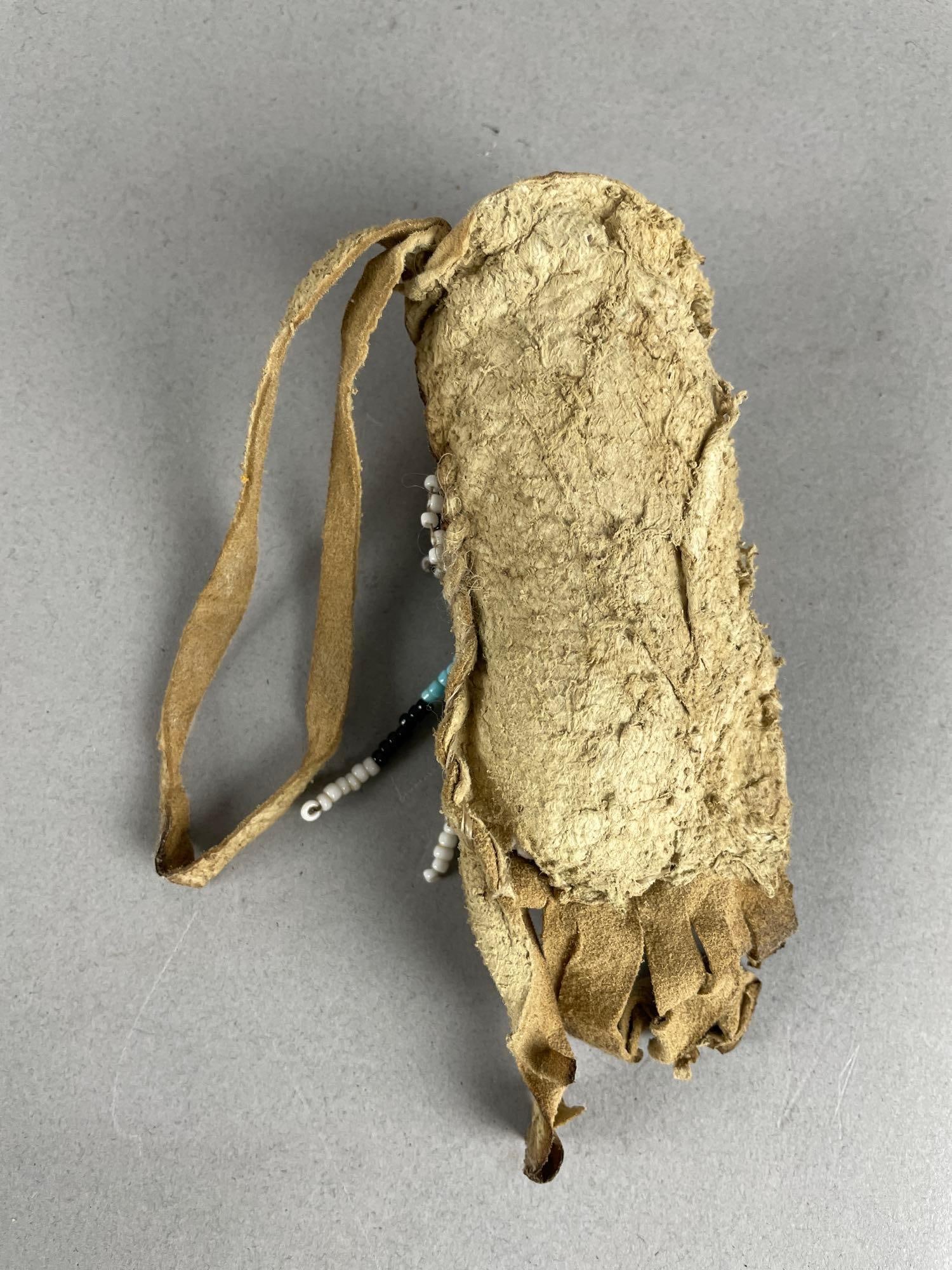 Native American Beaded Leather Pouch - 2