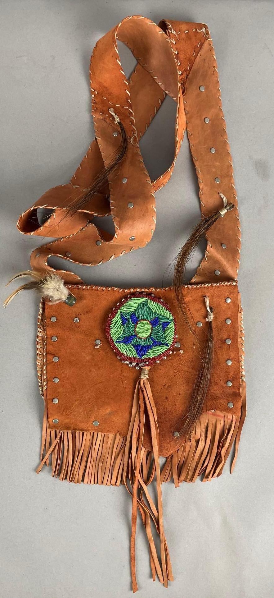 Native American Style Leather Bag with Beadwork (1 of 3)