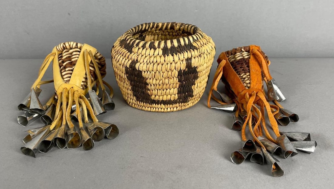Group of 3 Native American Woven Baskets: Includes 2 Apache burden baskets, larger basket measures 3 1/4 inches x 4 3/4 inches