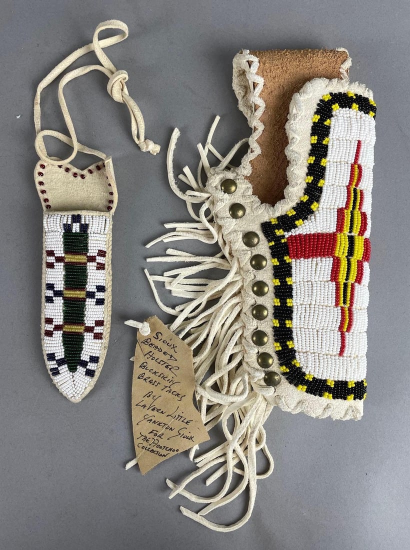 Native American Beaded Buckskin Holster and Sheath (1 of 4)