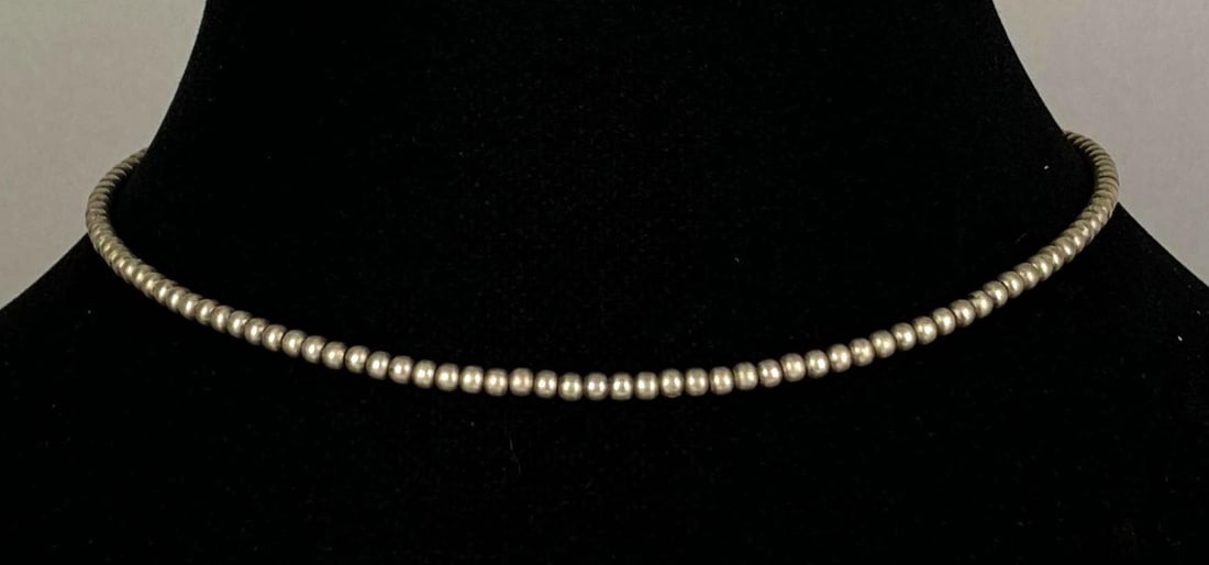 Sterling Silver Beaded Choker Necklace: Measures 14 inches in length