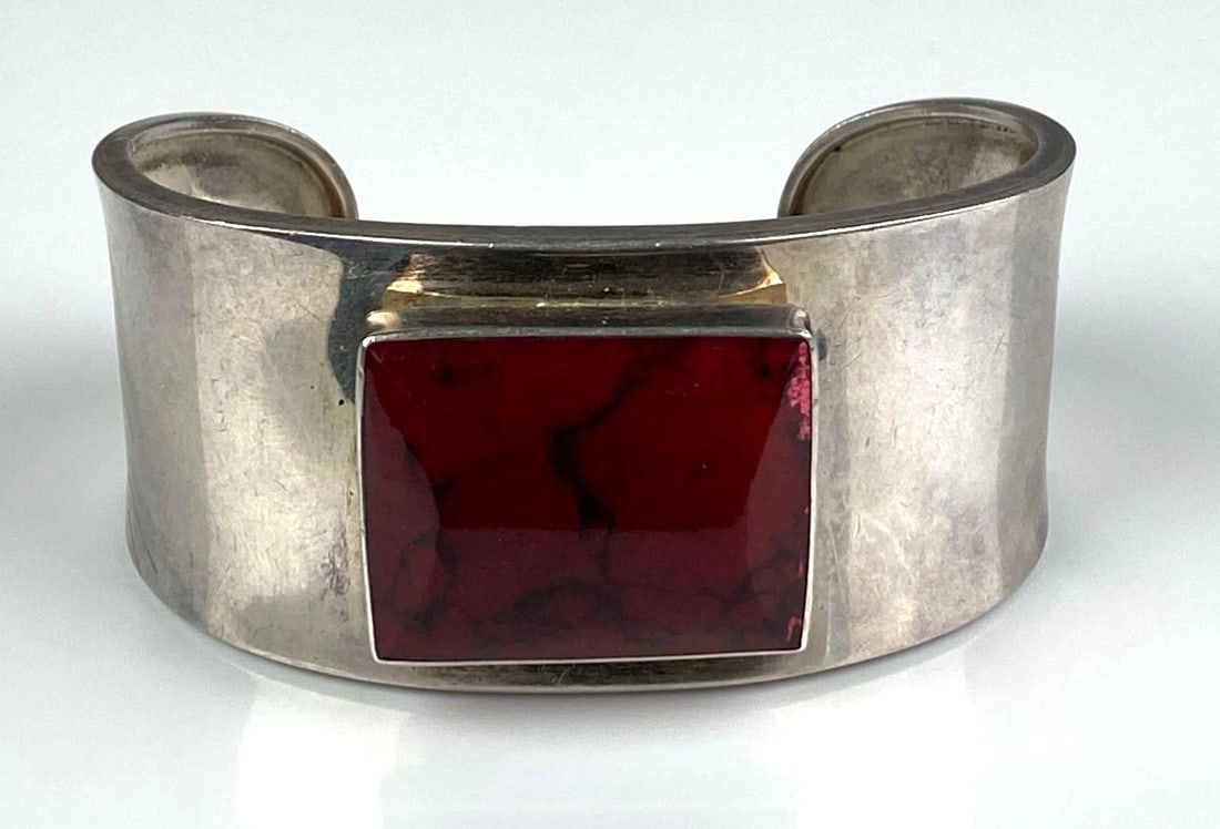 Sterling Silver Red Jasper Cuff Bracelet: inner circumference measures 6 1/2 inches with a 1 1/4 inches opening