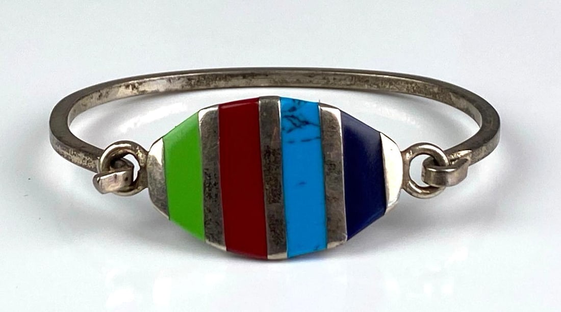 Sterling Silver Stone and Rhinestone Bracelet: Inner circumference measures 6 1/2 inches