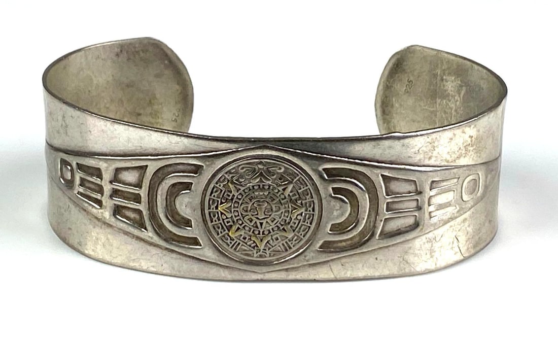 Sterling Silver Cuff Mayan Motif Bracelet (1 of 4)
