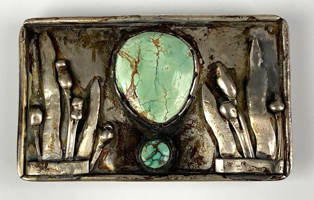 Sterling Silver Turquoise Belt Buckle: Measures 2 inches H x 3 inches W