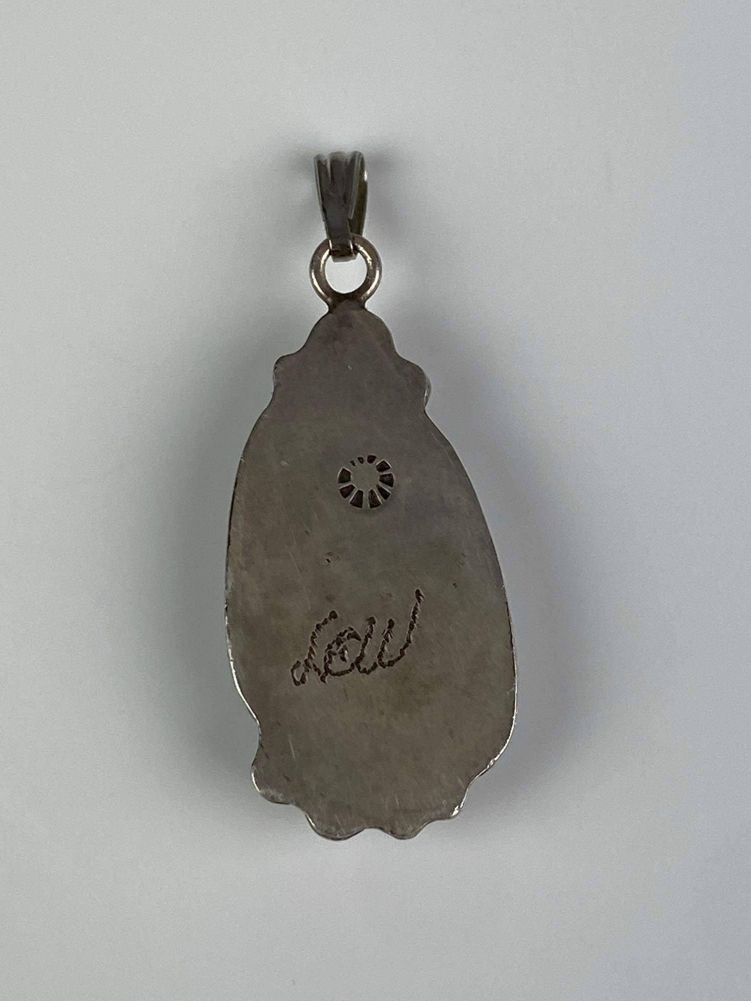 Signed Sterling Silver Fire Opal Pendant - 2