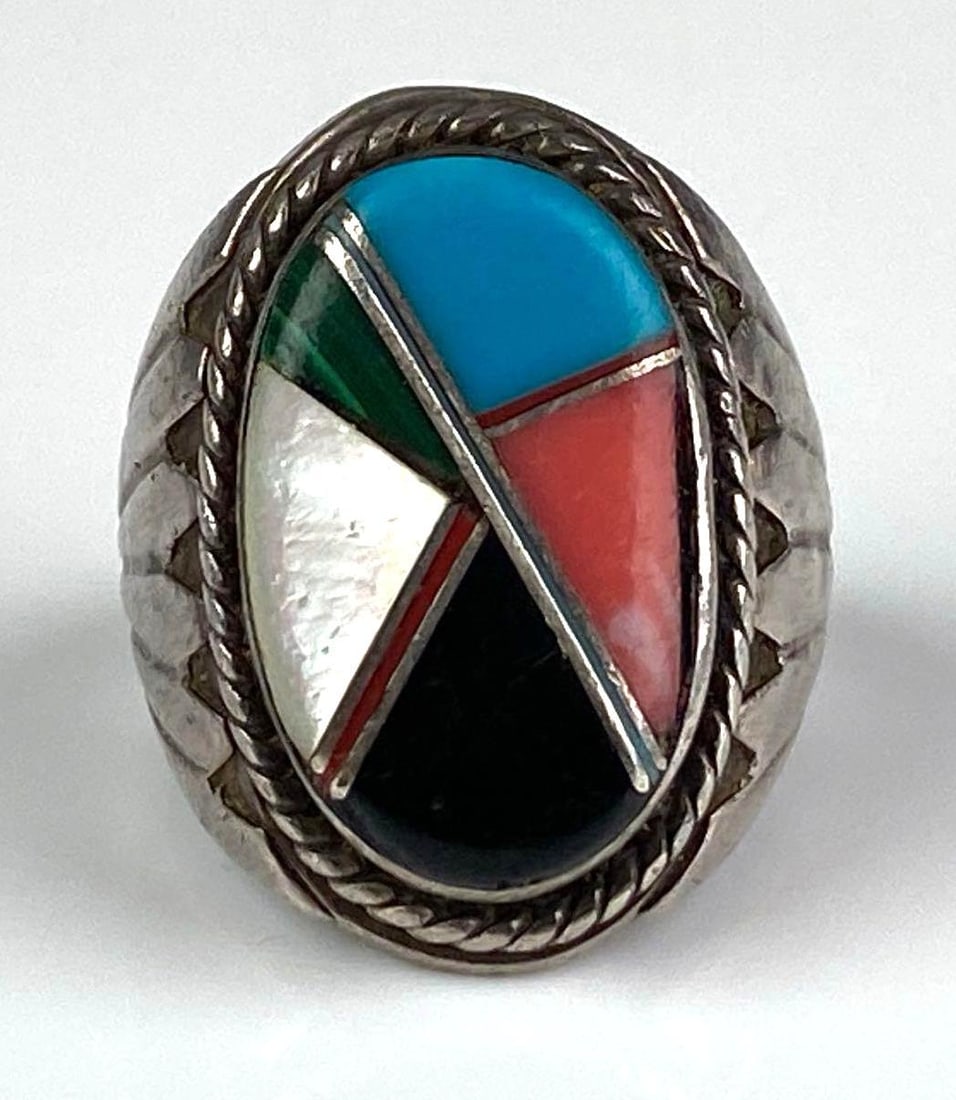 CW Signed Sterling Silver Native American Multi-Stone Ring (1 of 4)