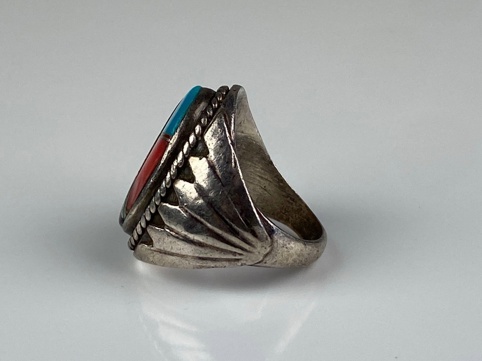 CW Signed Sterling Silver Native American Multi-Stone Ring - 2