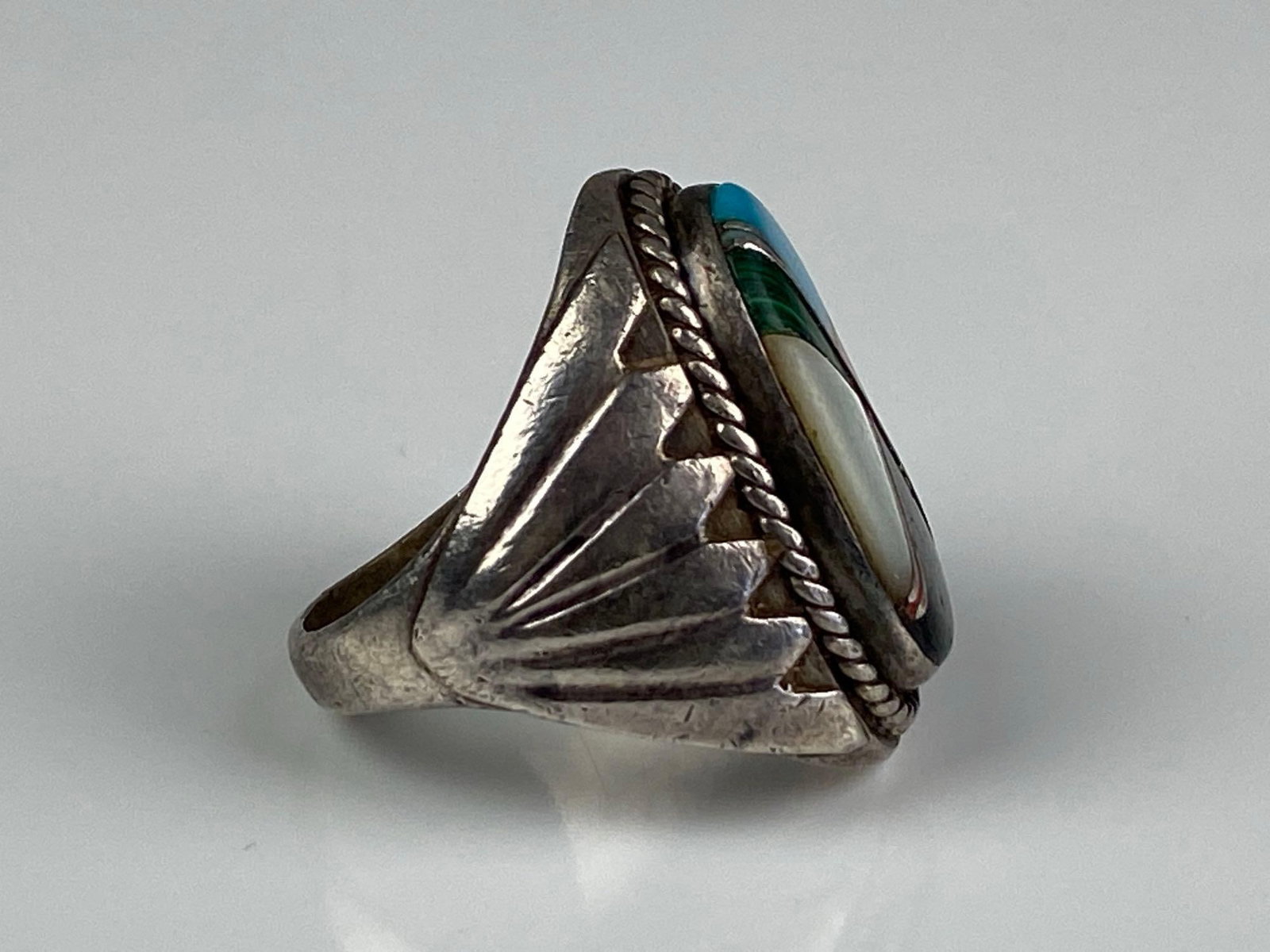 CW Signed Sterling Silver Native American Multi-Stone Ring - 4