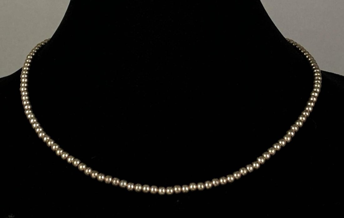 FAS Signed Italian Sterling Silver Ball Link Necklace: Measures 18 inches in length