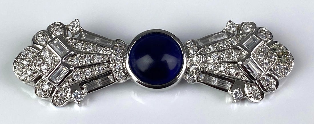 HC Signed Sterling Silver CZ Rhinestone Brooch: measures 1 inches H x 3 inches W